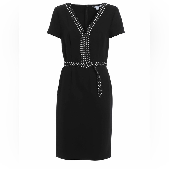 DVF DIANE VAN FURSTENBERG Maisie Black & White Sheath Belted Dress Size 6 - Picture 4 of 10